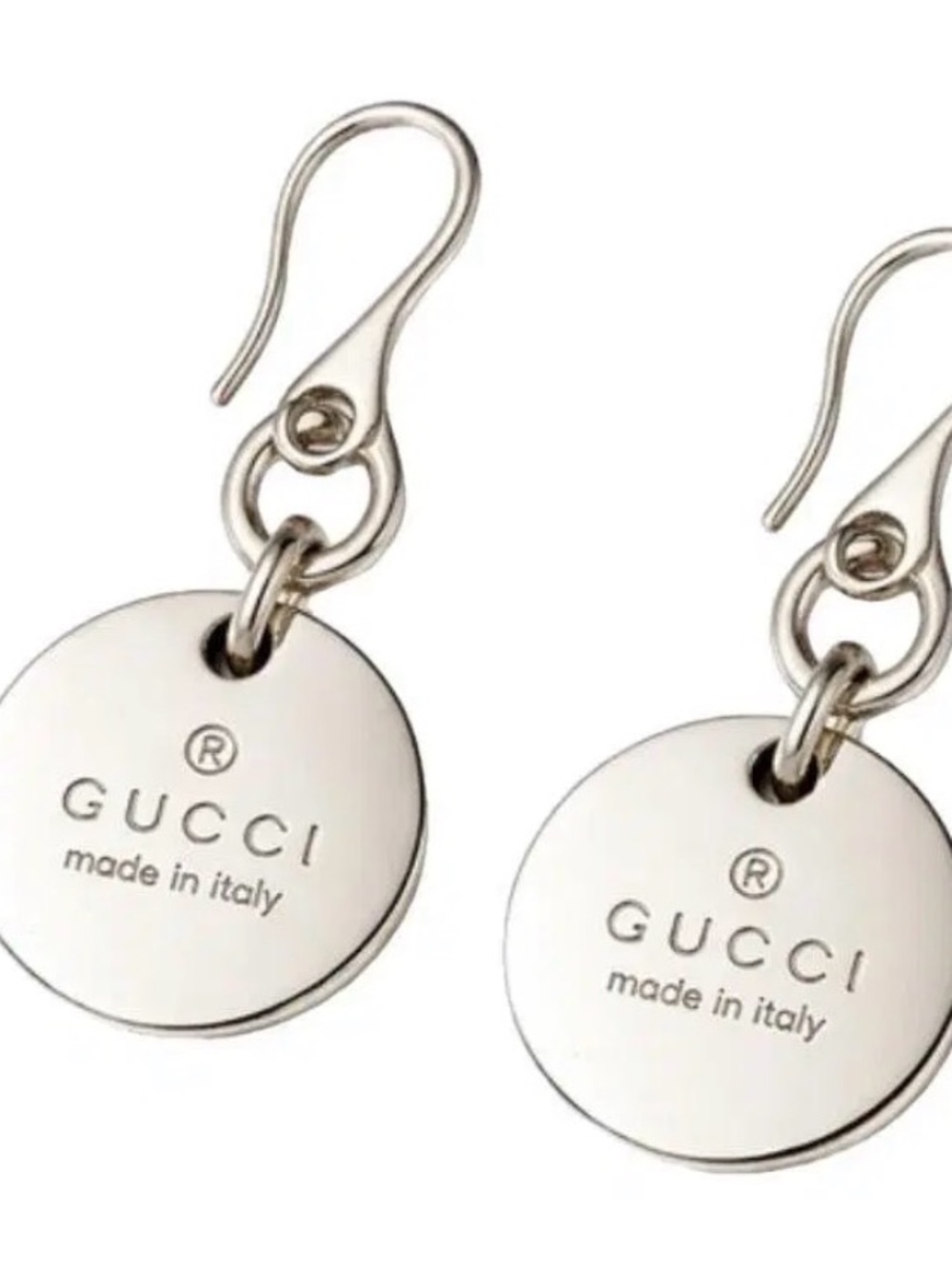 GUCCI Trademark Round Drop Earrings Sterling Silver